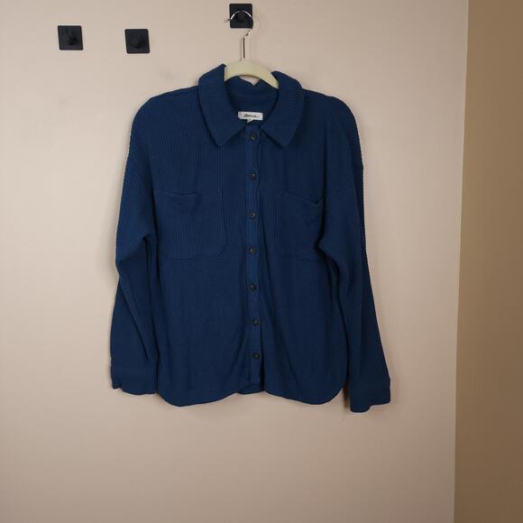 Madewell Waffle Knit Shirt-Jacket in Blue Size M - Picture 1 of 10